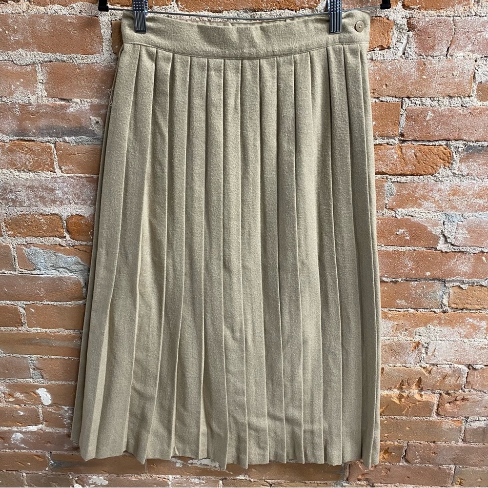 Vintage Adolfo Beige Pleated A-Line Wool Blend Skirt Women’s 10